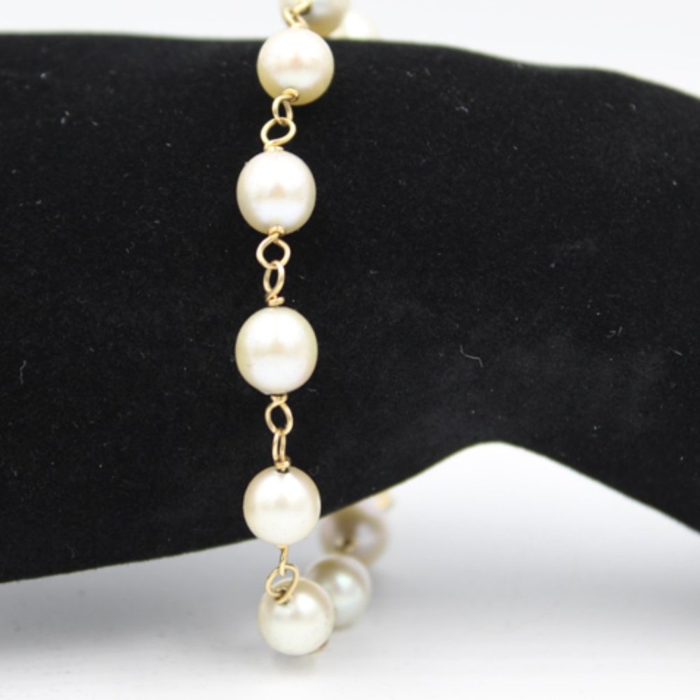 14K Pearl Station Bracelet - 35 CTS - Picture 7 of 10